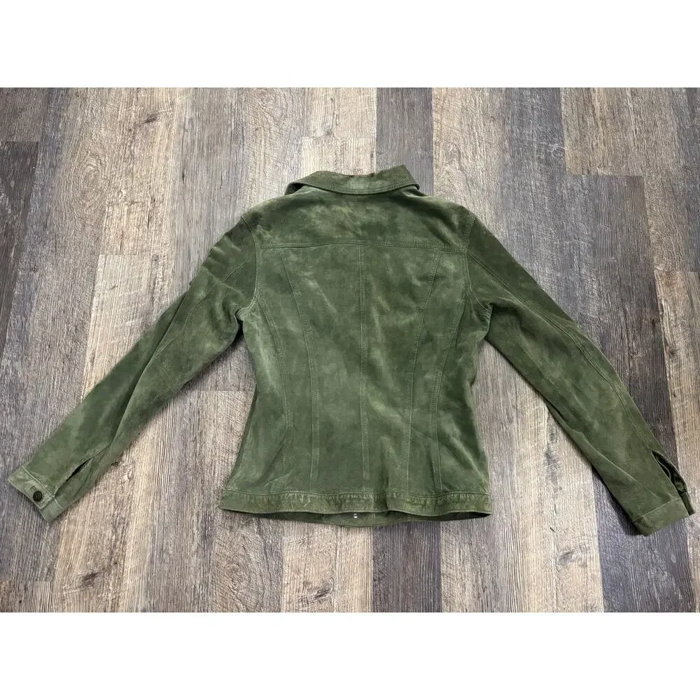 For Joseph Olive Green Suede Leather Trucker Jacket Womens Small B810-236 - Picture 5 of 5